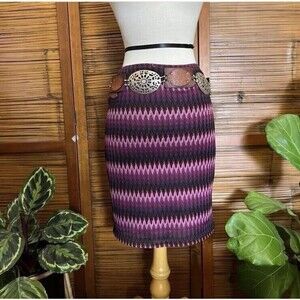 Uncivilized Women’s Medium Midi Skirt Pencil Sweater Knit Zig Zag Witchy Charmed